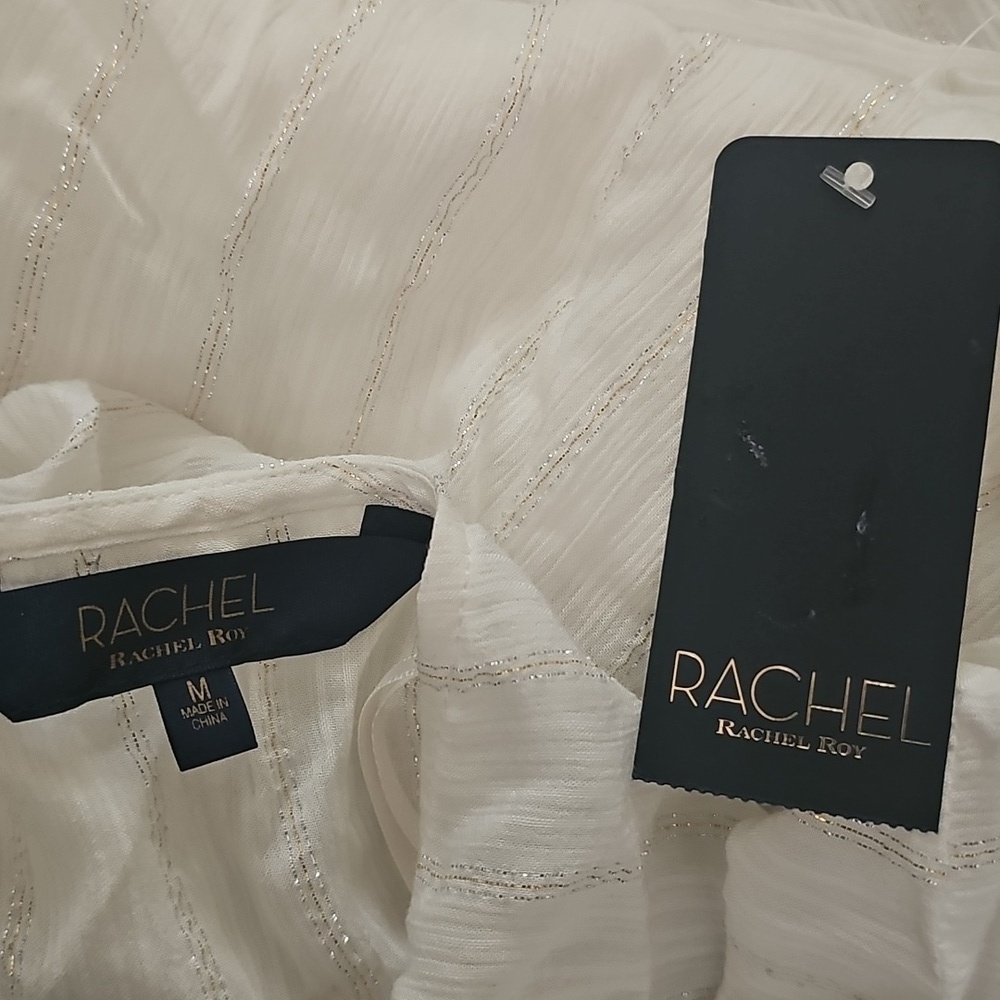 RACHEL Rachel Roy Womens Metallic Tie Front Blouse, White, Size M - Picture 5 of 5